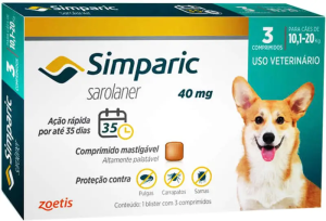 Antiparasitário Simparic para Cães de 10,1 à 20kg  - Contém 3 comprimidos 