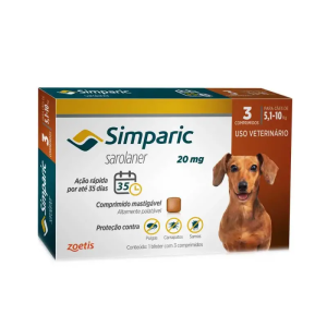 Antiparasitário Simparic para Cães de 5,1 à 10 kg  - Contém 3 comprimidos