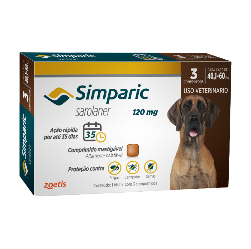 Antiparasitário Simparic para Cães de 40,1 à 60 kg - Contém 3 comprimidos