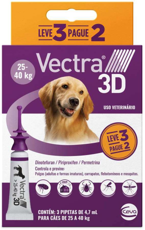 Antiparasitário VECTRA 3D para Cães de 25 a 40 kg - Contém 3 pipetas 