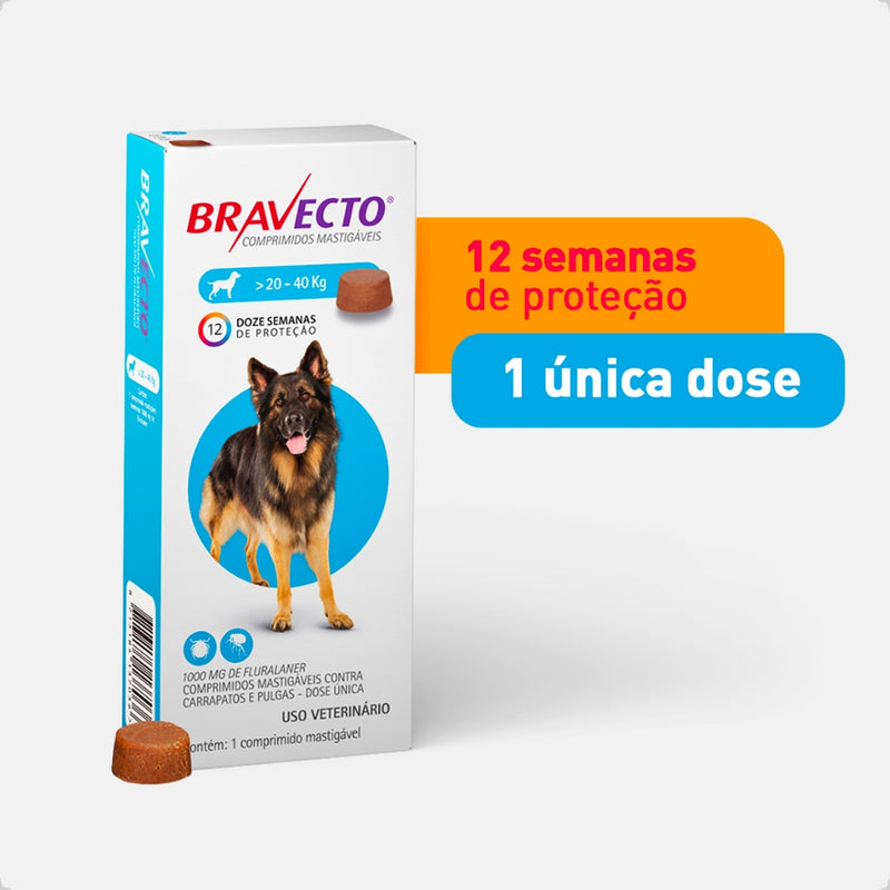 Bravecto Comprimido Antipulgas/Carrapatos -  Para Cães de 20 à 40 kg