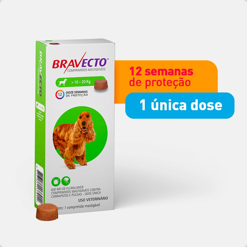 Bravecto Comprimido Antipulgas/Carrapatos -  Para Cães De 10 à 20 kg