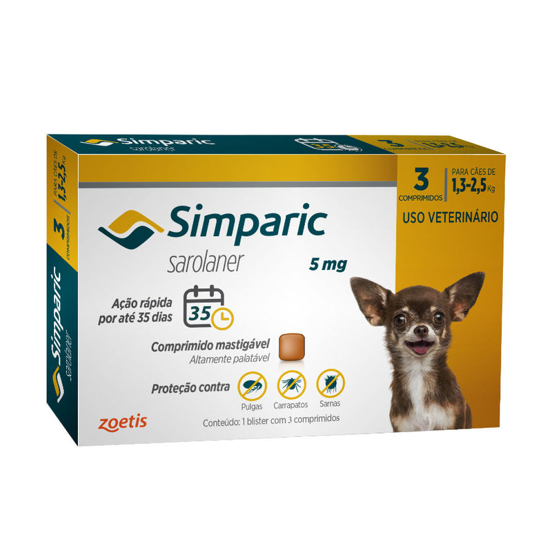 Simparic 5 mg - Para cães de 1,3 a 2,5 kg