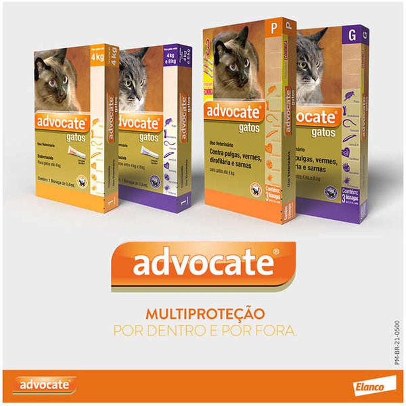 Advocate Elanco 0,8 mL para Gatos de 4 a 8 Kg - 3 Bisnagas